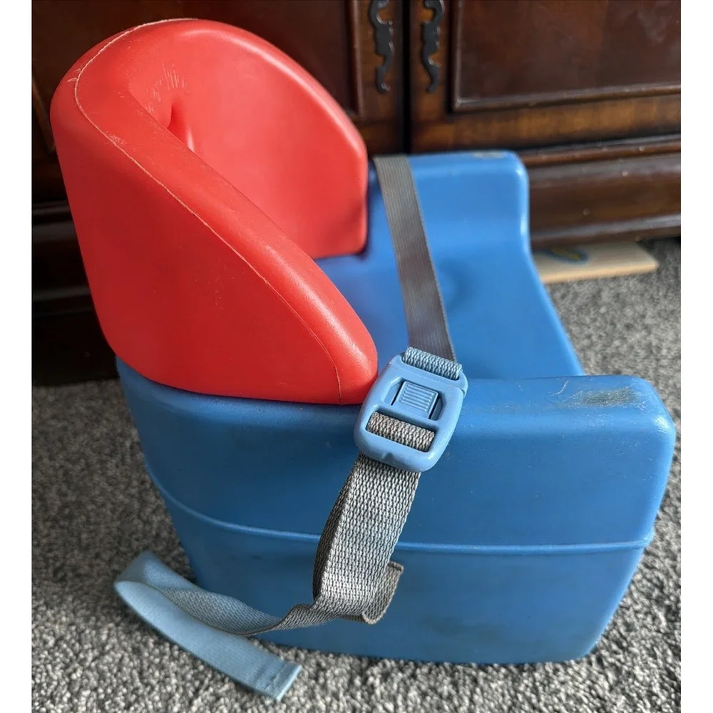 Vtg 1990's Fisher Price Grow With Me Booster Chair Seat Strap Toddler Red Blue